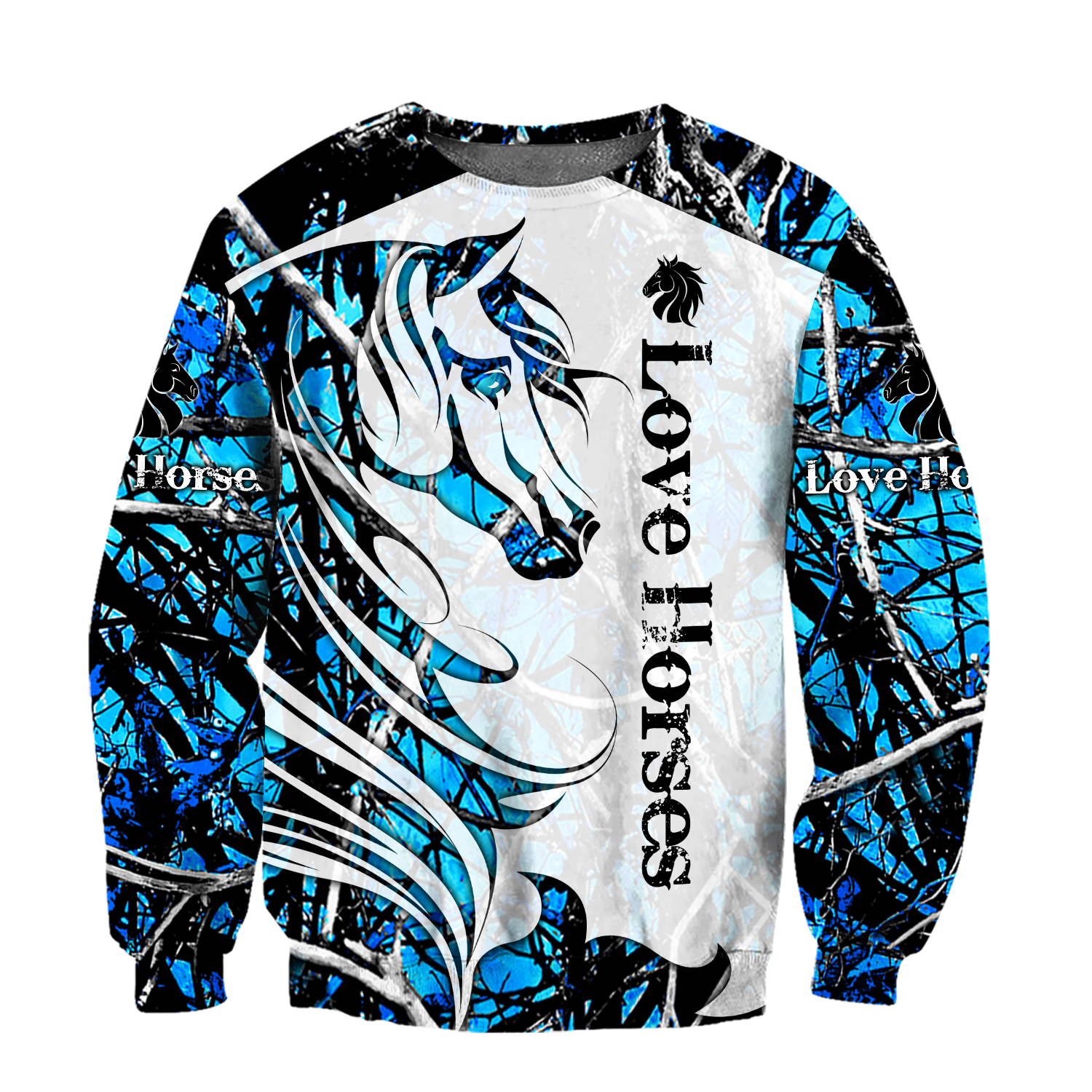 Horse Camo Blue Pattern 3D All Over Printed Shirts Pi050502-Apparel-TA-Sweatshirts-S-Vibe Cosy™