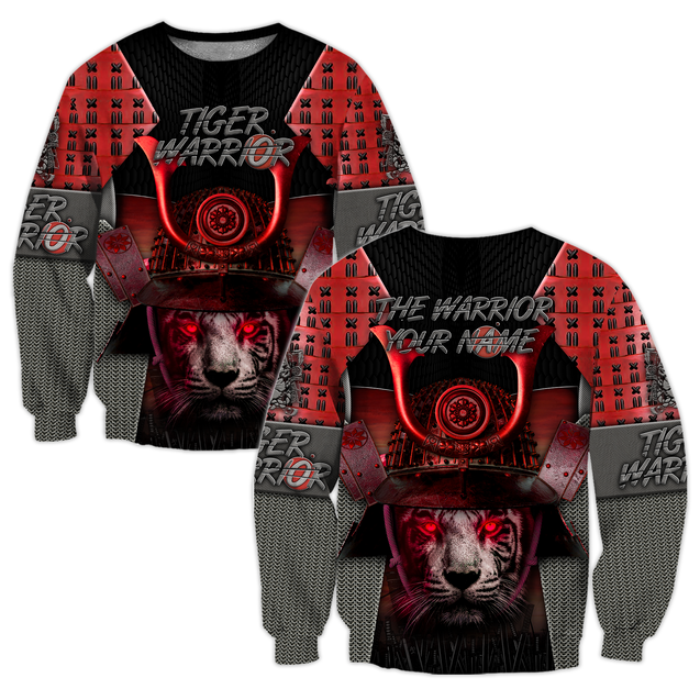 3D Tiger Samurai Warrior Custom Name Hoodie Shirt for Men and Women