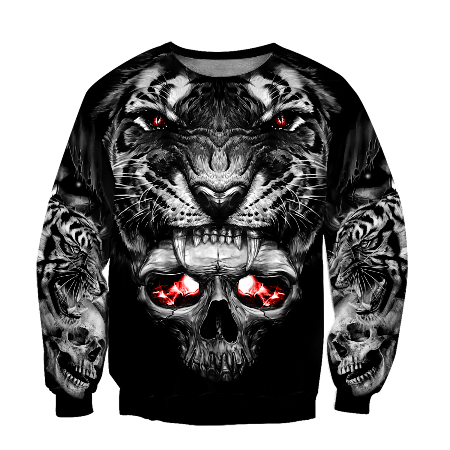 3D Tattoo Skull Tiger Over Printed Shirt for Men and Women