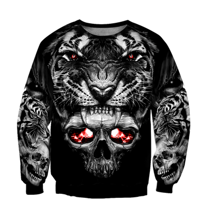 3D Tattoo Skull Tiger Over Printed Shirt for Men and Women