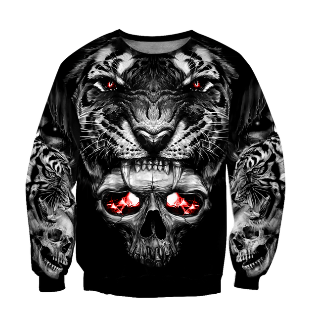 3D Tattoo Skull Tiger Over Printed Shirt for Men and Women