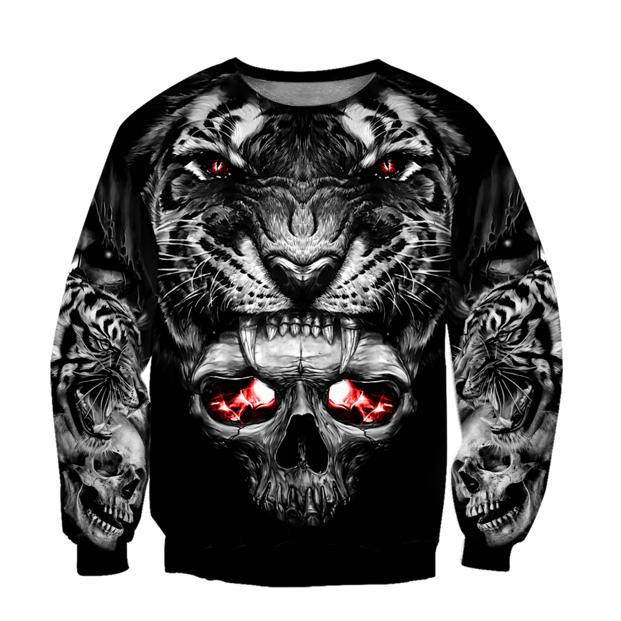 3D Tattoo Skull Tiger Over Printed Shirt for Men and Women