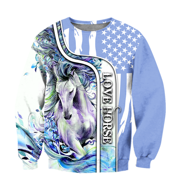 Beautiful Love Horse winter set for Women - Blue Version Pi201203-Apparel-NNK-Sweat Shirt-S-Vibe Cosy™