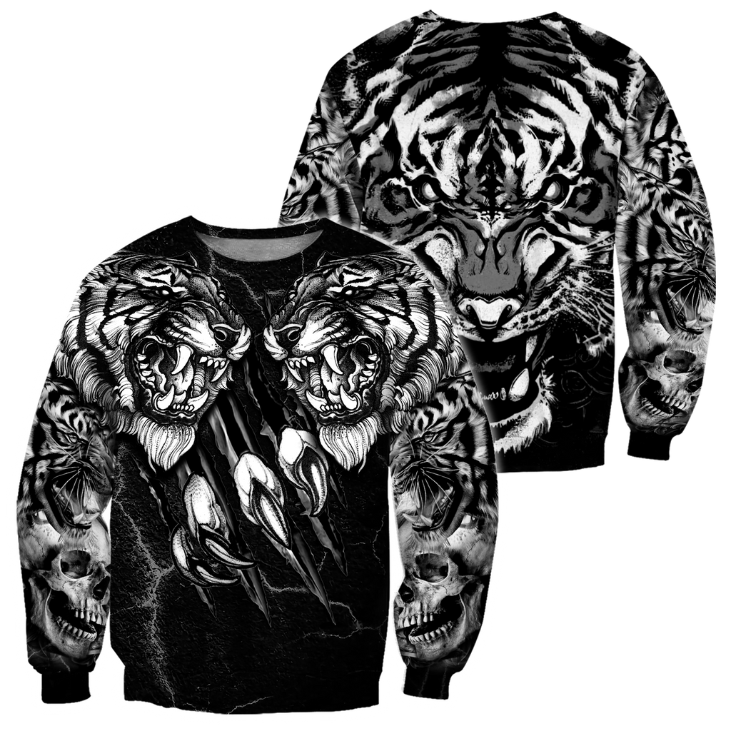 Double Tiger 3D Tattoo Over Printed Shirt for Men and Women