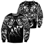 Double Tiger 3D Tattoo Over Printed Shirt for Men and Women