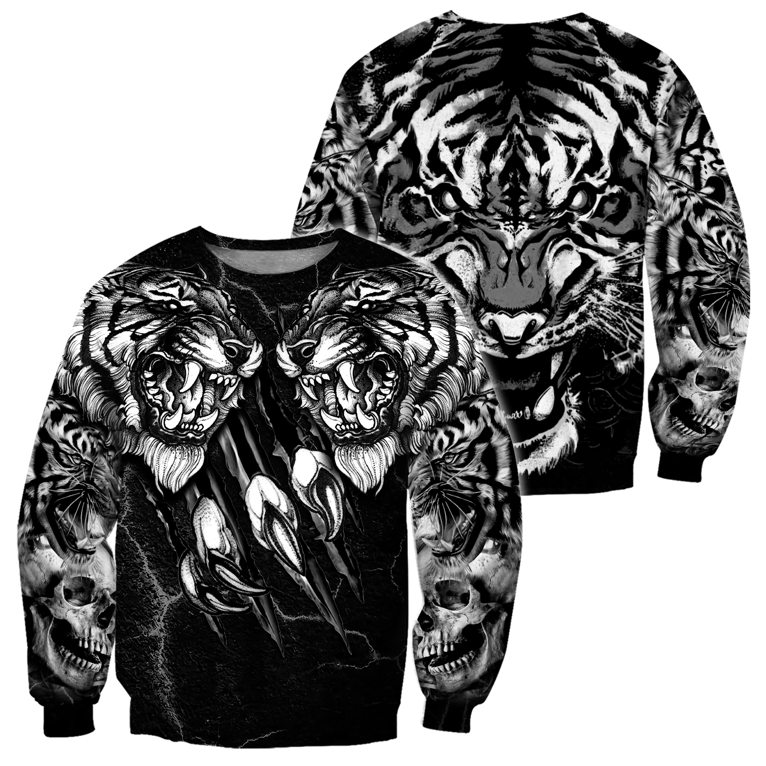 Double Tiger 3D Tattoo Over Printed Shirt for Men and Women
