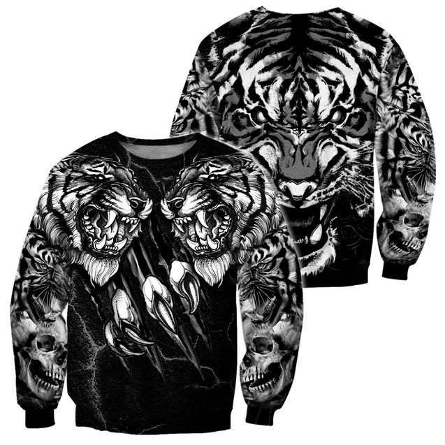 Double Tiger 3D Tattoo Over Printed Shirt for Men and Women