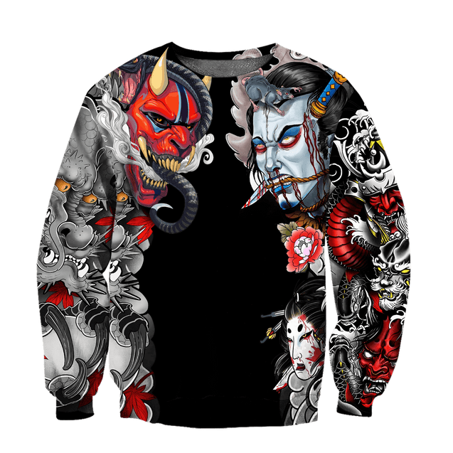 Japanese Samurai Tattoo 3D Over Printed Unisex Hoodie ML