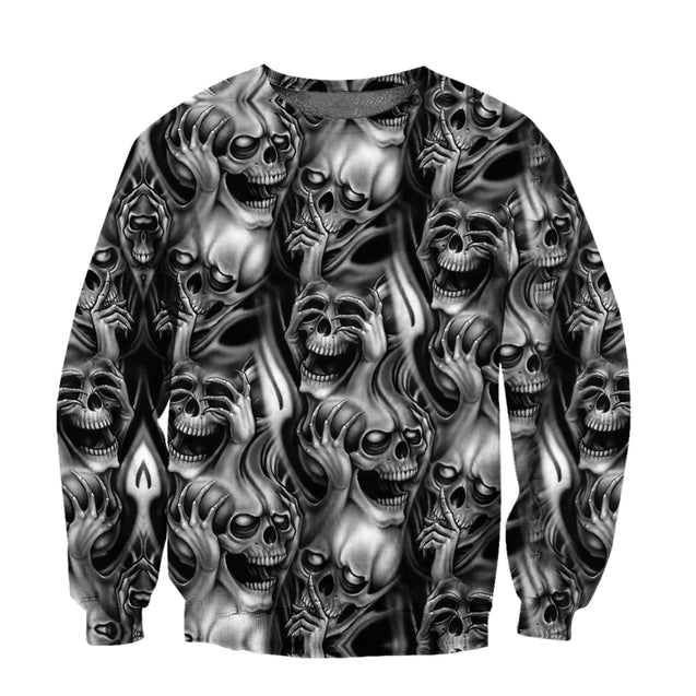 Three Wise Skulls Art Hoodie For Men And Women