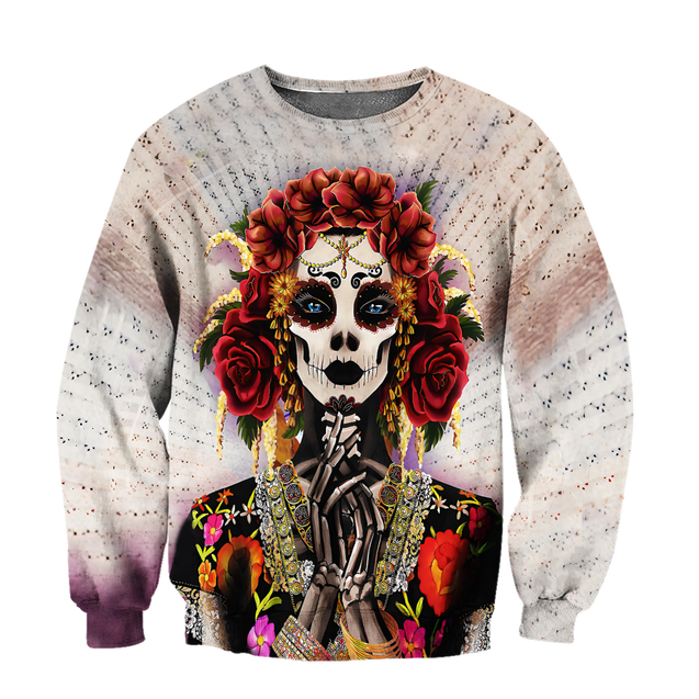 All Over Printed Day Of The Dead Catrina Hoodie HHT03092006-MEI