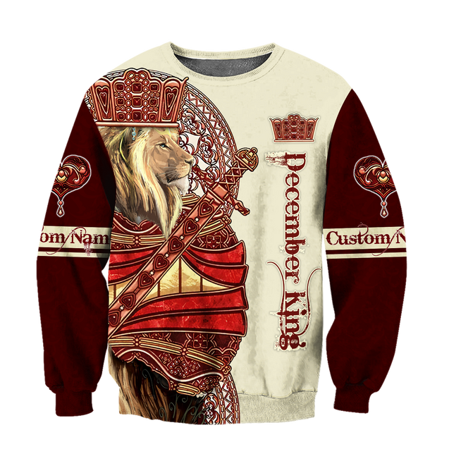 Custom Name December King Lion  3D All Over Printed Unisex Shirts