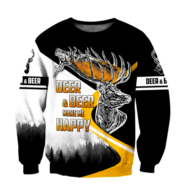 Deer and Beer Make Me Happy 3D All Over Print Hoodie DQB09222002