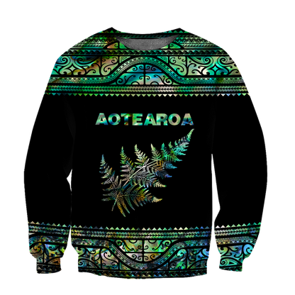 Aoteatoa New Zealand Maori Silver Fern - Paua Shell 3d all over printed shirt and short for man and women-Apparel-PL8386-Sweatshirt-S-Vibe Cosy™