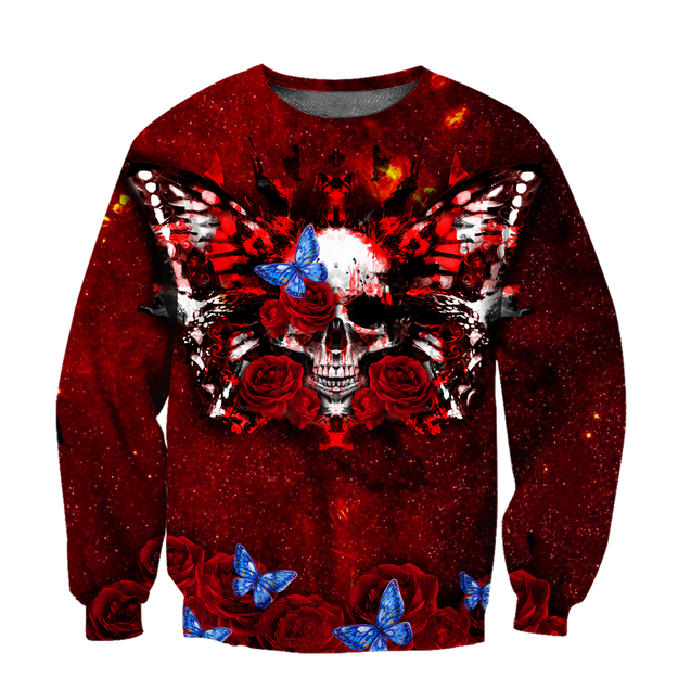 Butterfly love Skull red 3D all over printed for man and women QB05312002-Apparel-PL8386-Sweatshirt-S-Vibe Cosy™