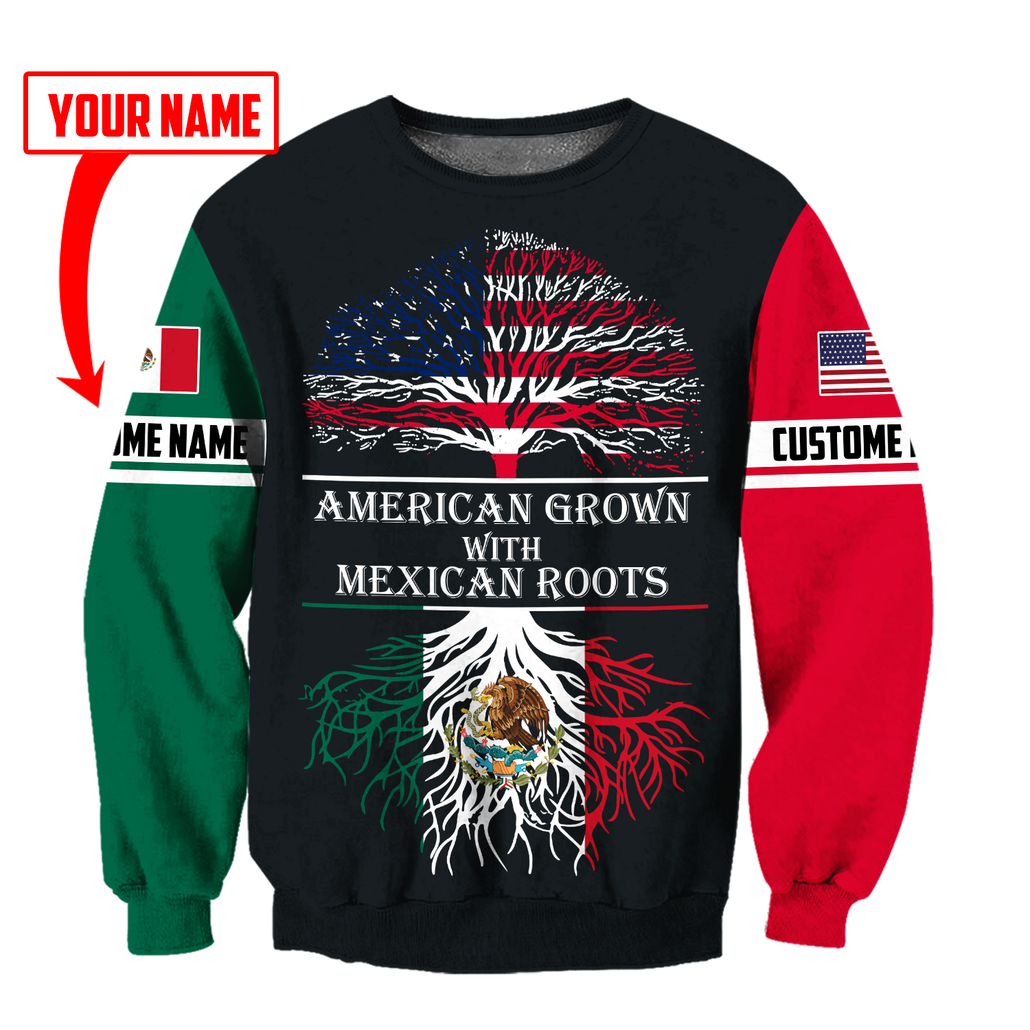 Persionalized American Grown With Mexican Roots 3D All Over Printed Shirts