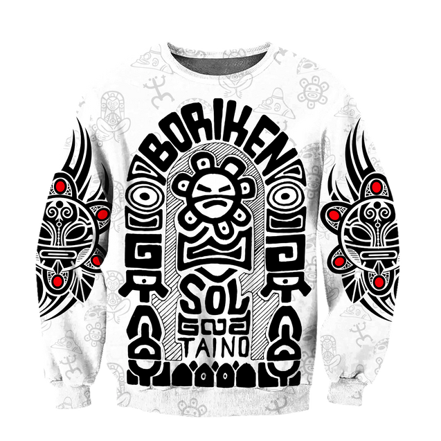 Puerto Rico Black Symbol Sol Taino On White Shirt QB06232004S-Apparel-TQH-SweatShirts-S-Vibe Cosy™