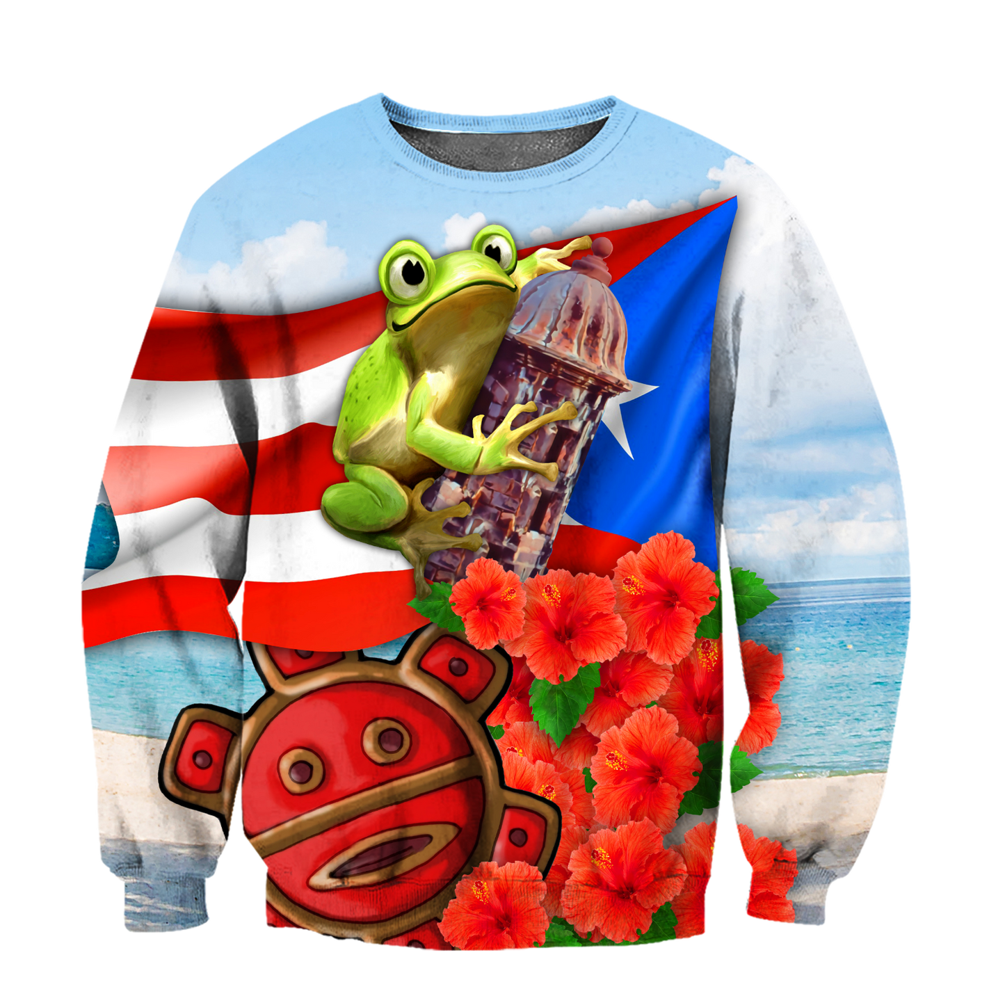 Puerto Rico Cute Caribbean Frog With Maga Flower Shirts QB06222001-Apparel-TQH-SweatShirts-S-Vibe Cosy™