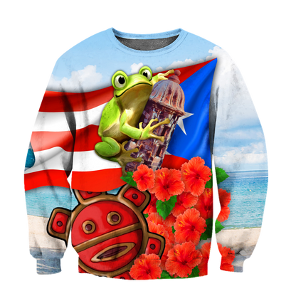 Puerto Rico Cute Caribbean Frog With Maga Flower Shirts QB06222001-Apparel-TQH-SweatShirts-S-Vibe Cosy™