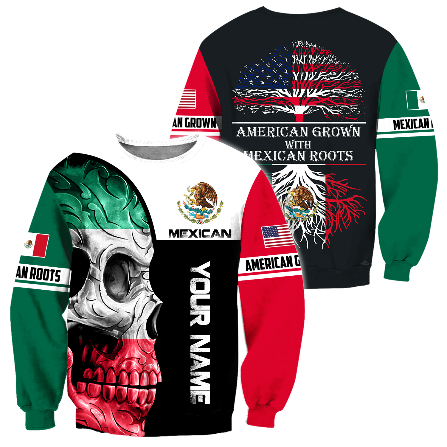 Mexican Skull-American Grown With American Roots 3D All Over Printed Shirts DQB10092003