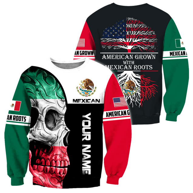 Mexican Skull-American Grown With American Roots 3D All Over Printed Shirts DQB10092003