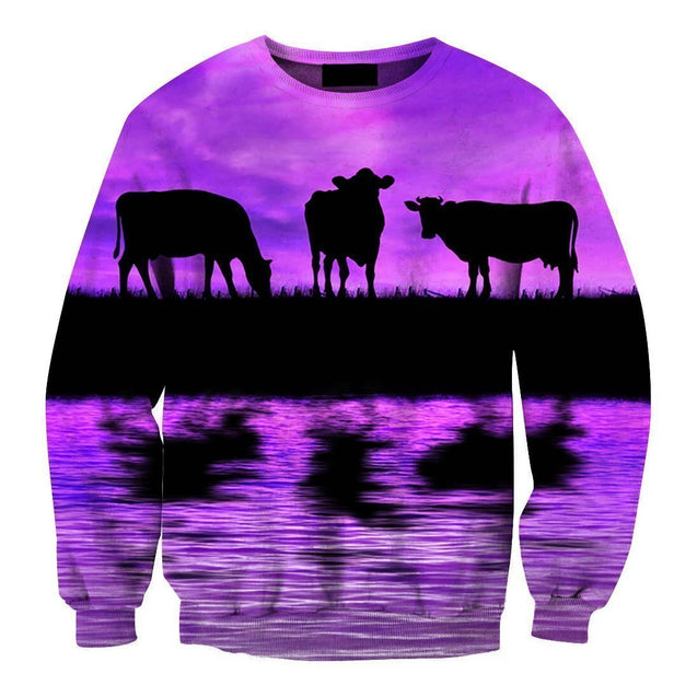 Sunset and Cow Violet Backgroud Hoodie-Apparel-HD09-Sweat Shirt-S-Vibe Cosy™