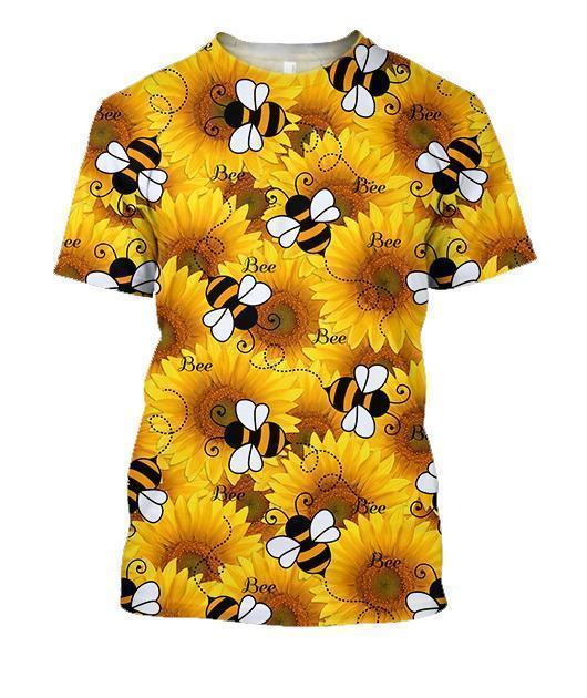 All Over Printing Sunflower Bee Flower Shirt-Apparel-Phaethon-T-Shirt-S-Vibe Cosy™