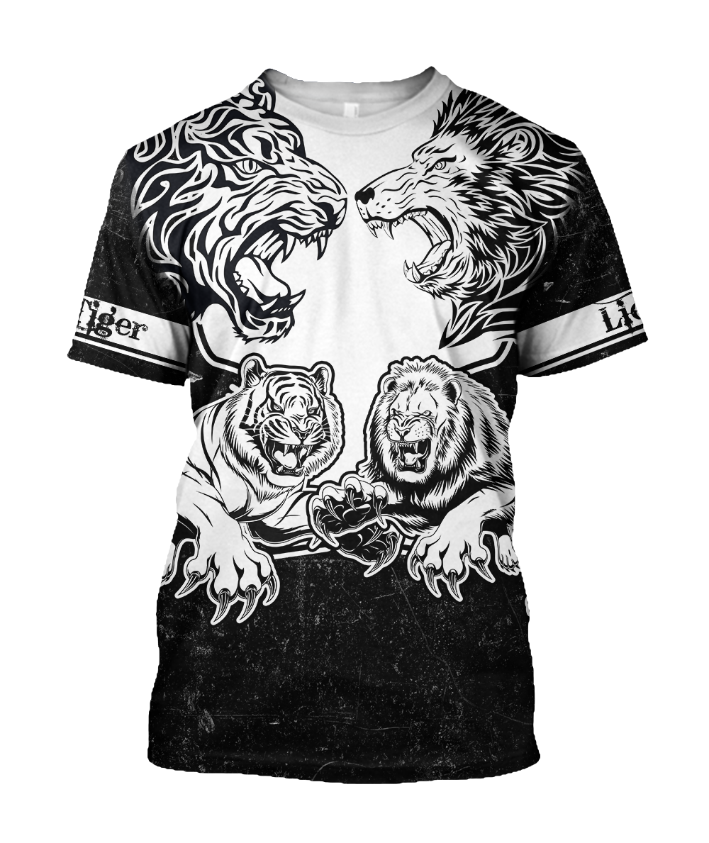 Lion vs Tiger Warrior Tattoo  3D All Over Printed  Unisex Shirts