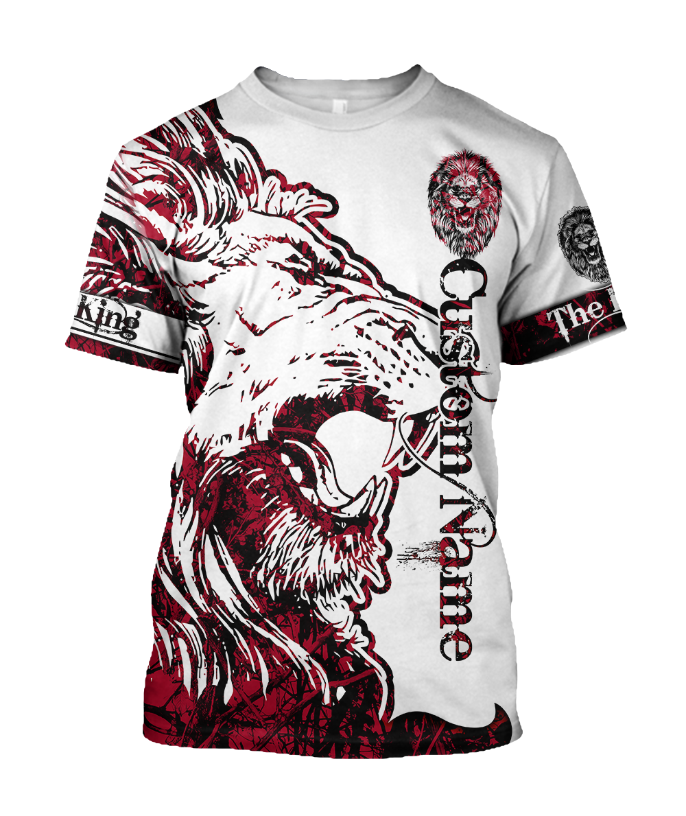 Custom Name The Red Alpha King Lion Tattoo 3D All Over Printed Unisex Shirt