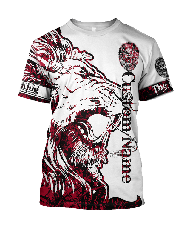 Custom Name The Red Alpha King Lion Tattoo 3D All Over Printed Unisex Shirt