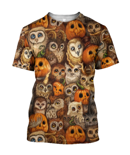 Halloween Pumpkin and Owl Over Printed Shirts For Men and Women JJW07082003