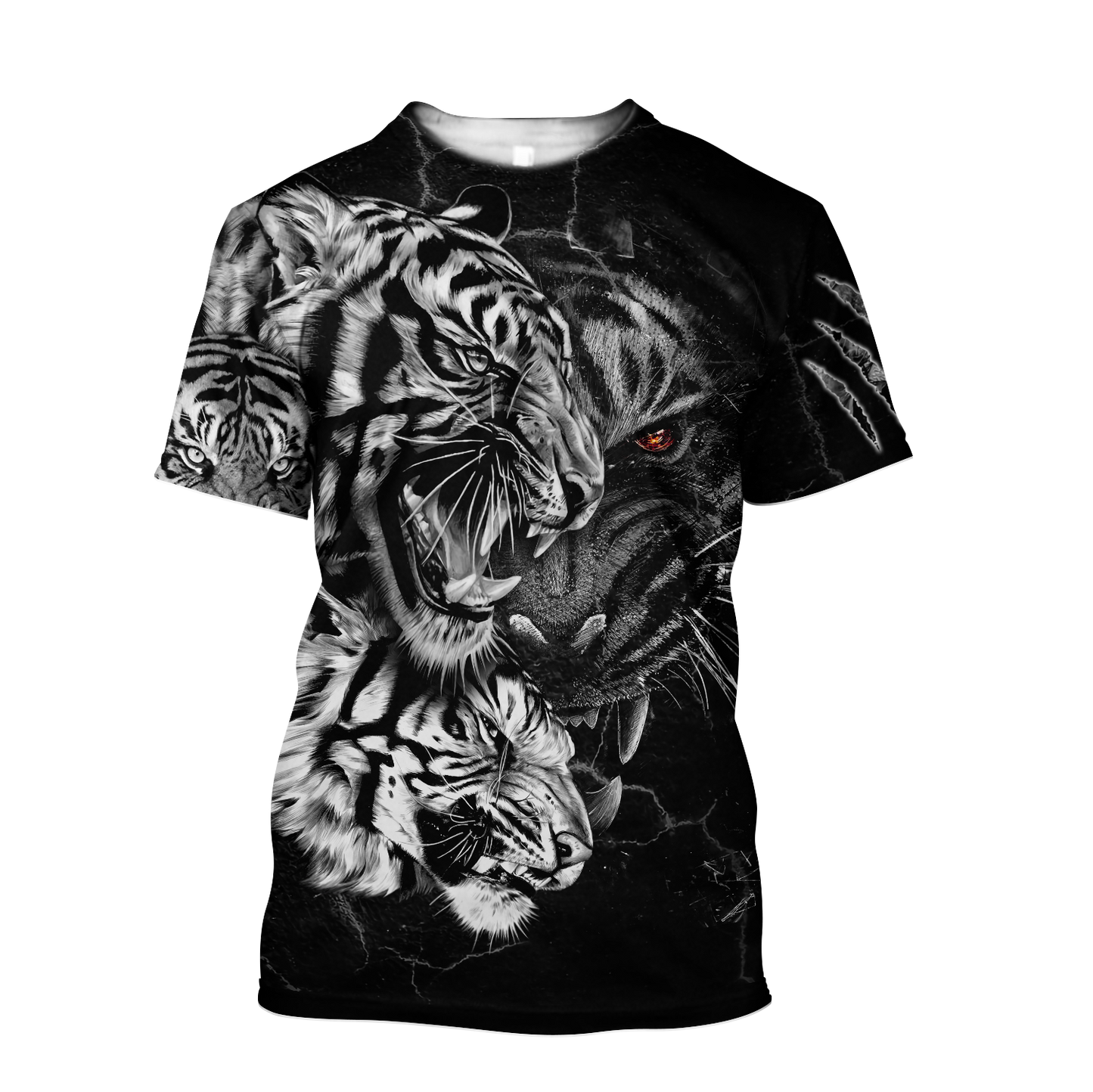 Tiger Black and White Tattoo Over Printed Hoodie for Men and Women