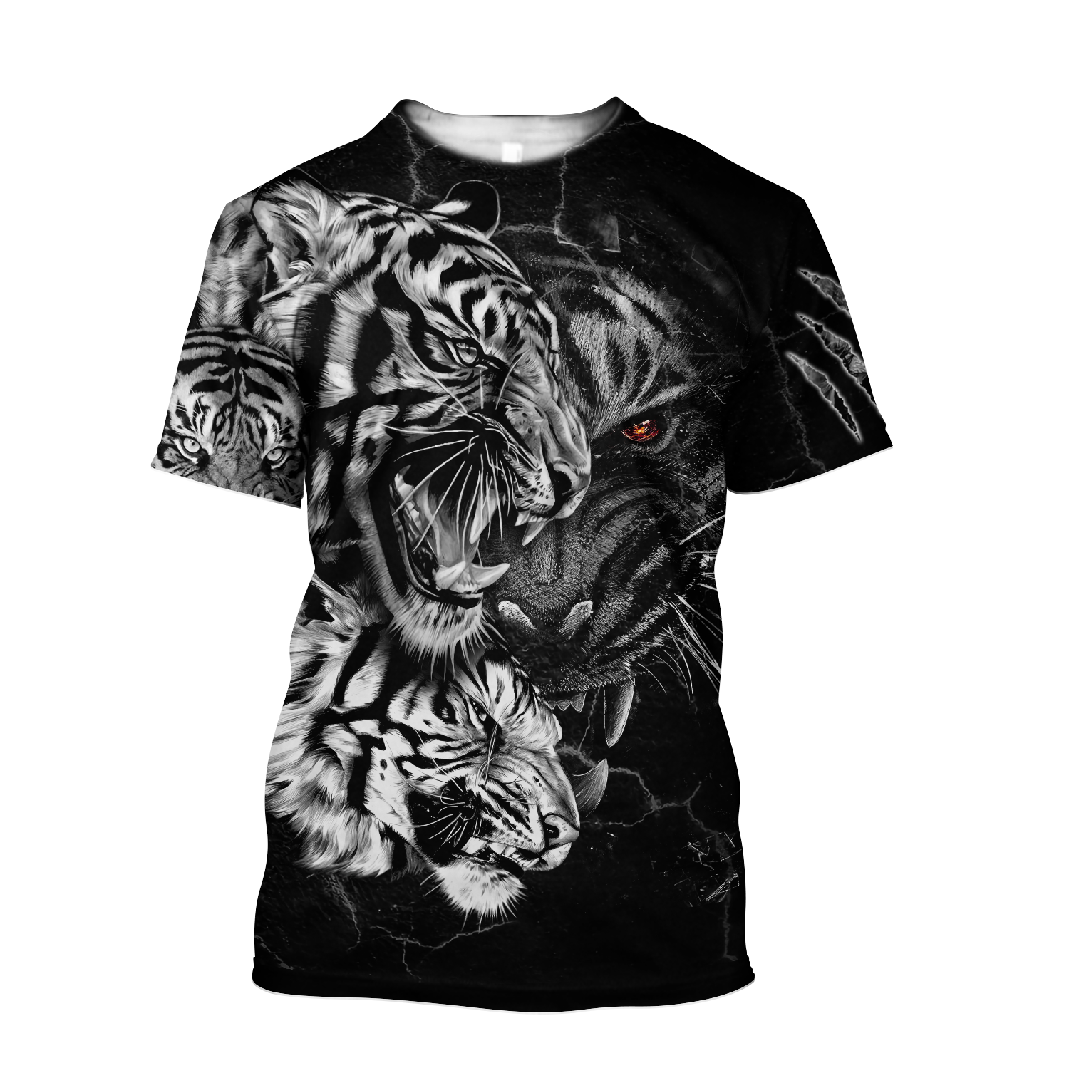 Tiger Black and White Tattoo Over Printed Hoodie for Men and Women
