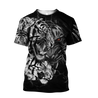 Tiger Black and White Tattoo Over Printed Hoodie for Men and Women