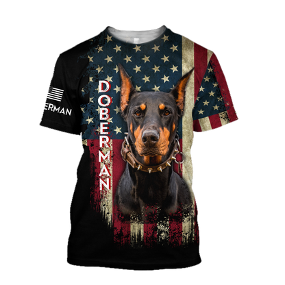 Doberman Pinscher American Flag 3D All Over Print Hoodie