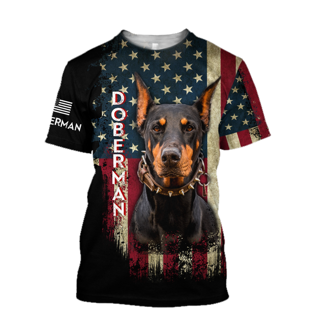 Doberman Pinscher American Flag 3D All Over Print Hoodie