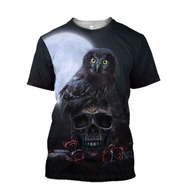 Skull And Owl All Over Printed Hoodie For Men And Women MEI