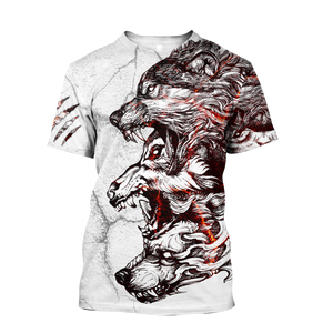 Three Gray Wolfs White Tattoo Tshirt 3D All Over Printed Shirt for Men and Women