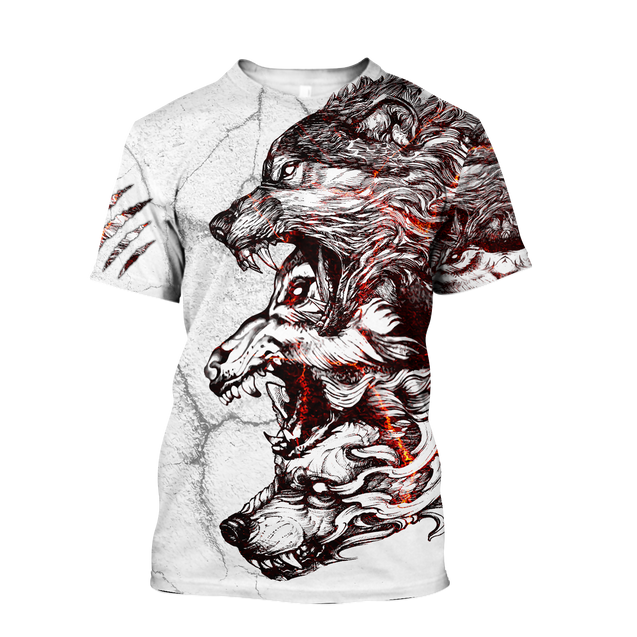 Three Gray Wolfs White Tattoo Tshirt 3D All Over Printed Shirt for Men and Women