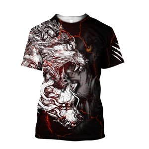 Red Thunder Wolf Tattoo Tshirt 3D All Over Printed Shirt for Men and Women