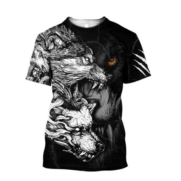 Wolf Tattoo Tshirt 3D All Over Printed Shirt for Men and Women