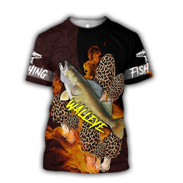 Walleye Fishing with morels mushrooms 3D all over printing shirts for men and women TR250201 - Amaze Style™-Apparel