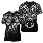 Double Tiger 3D Tattoo Over Printed Shirt for Men and Women