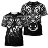 Double Tiger 3D Tattoo Over Printed Shirt for Men and Women