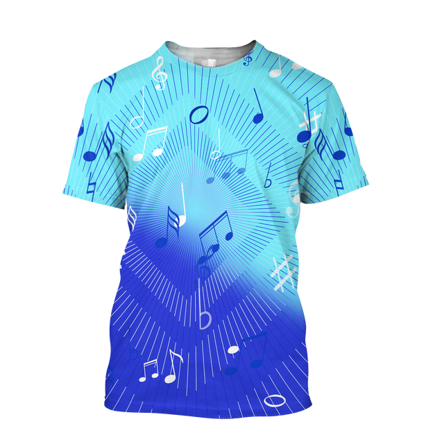 Music Notes Blue 3D All Over Printes-Apparel-HP Arts-T-Shirt-S-Vibe Cosy™