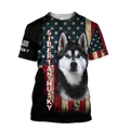 Black Husky Siberian American Flag 3D All Over Print Hoodie