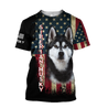 Black Husky Siberian American Flag 3D All Over Print Hoodie