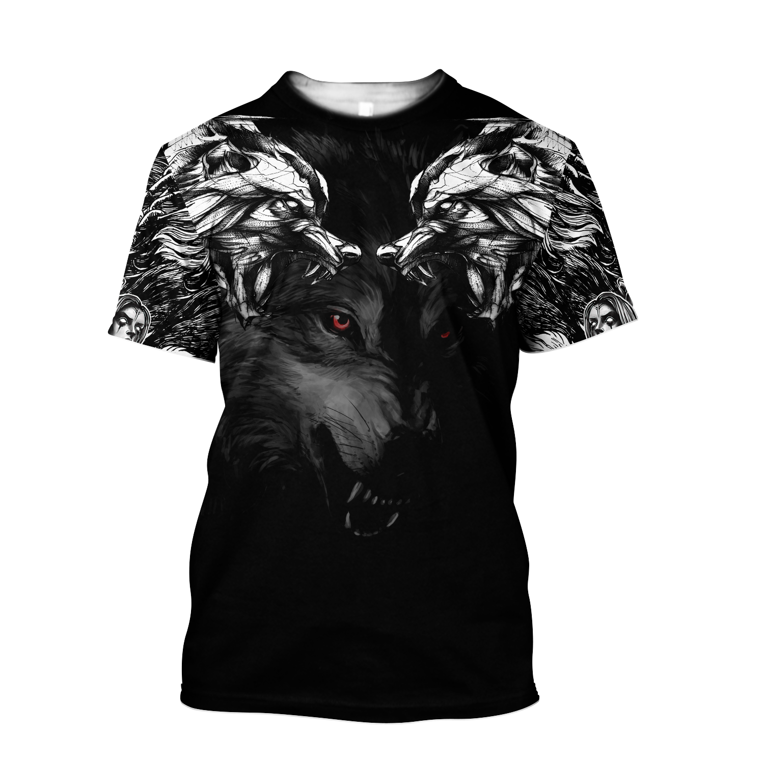 Double Dark Wolf Tattoo Tshirt 3D All Over Printed Shirt for Men and Women