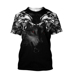 Double Dark Wolf Tattoo Tshirt 3D All Over Printed Shirt for Men and Women