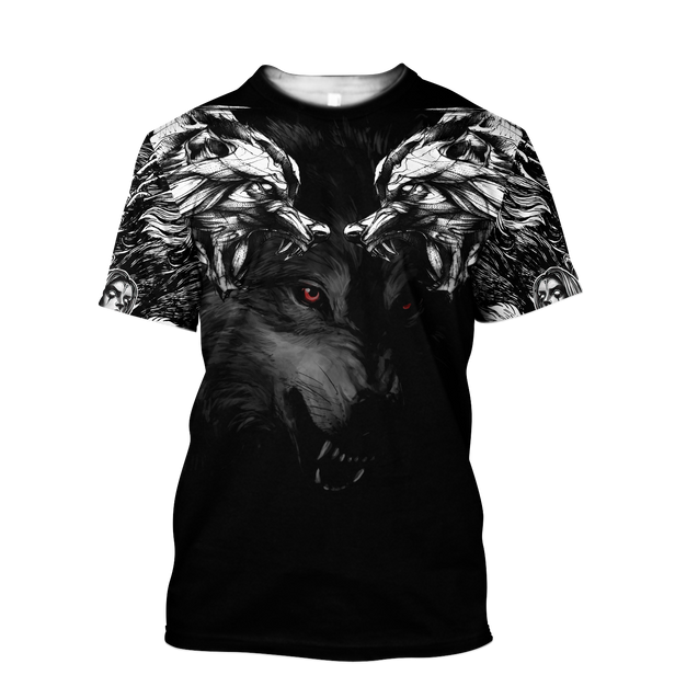 Double Dark Wolf Tattoo Tshirt 3D All Over Printed Shirt for Men and Women