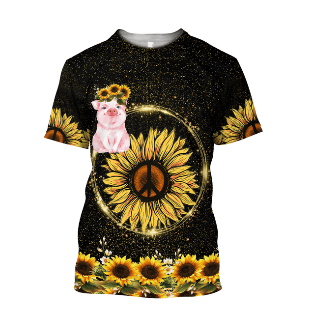 Lovely Pig And Sunflower 3D All Over Printed Shirts